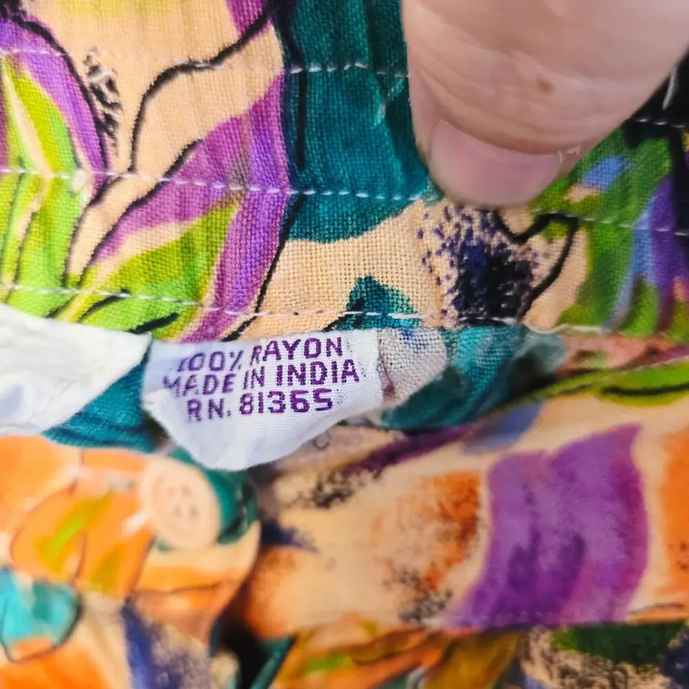Size M – Vintage Peach Floral Rayon Midi Skirt w/ Pockets